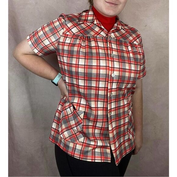 VintageāPlus Size Dagger Collar Blouse Set Mod 70s - Picture 1 of 7